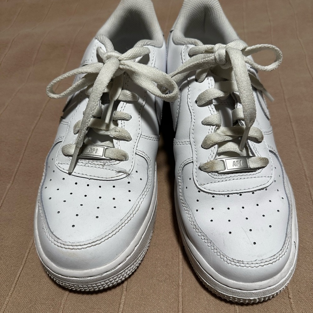 Nike Air Force One White Leather Sneakers with Perforated Design
